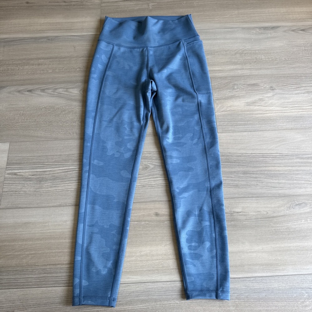 Sweaty Betty Super Sculpt 7/8 Leggings SM Blue Camo Workout Running Gym Yoga